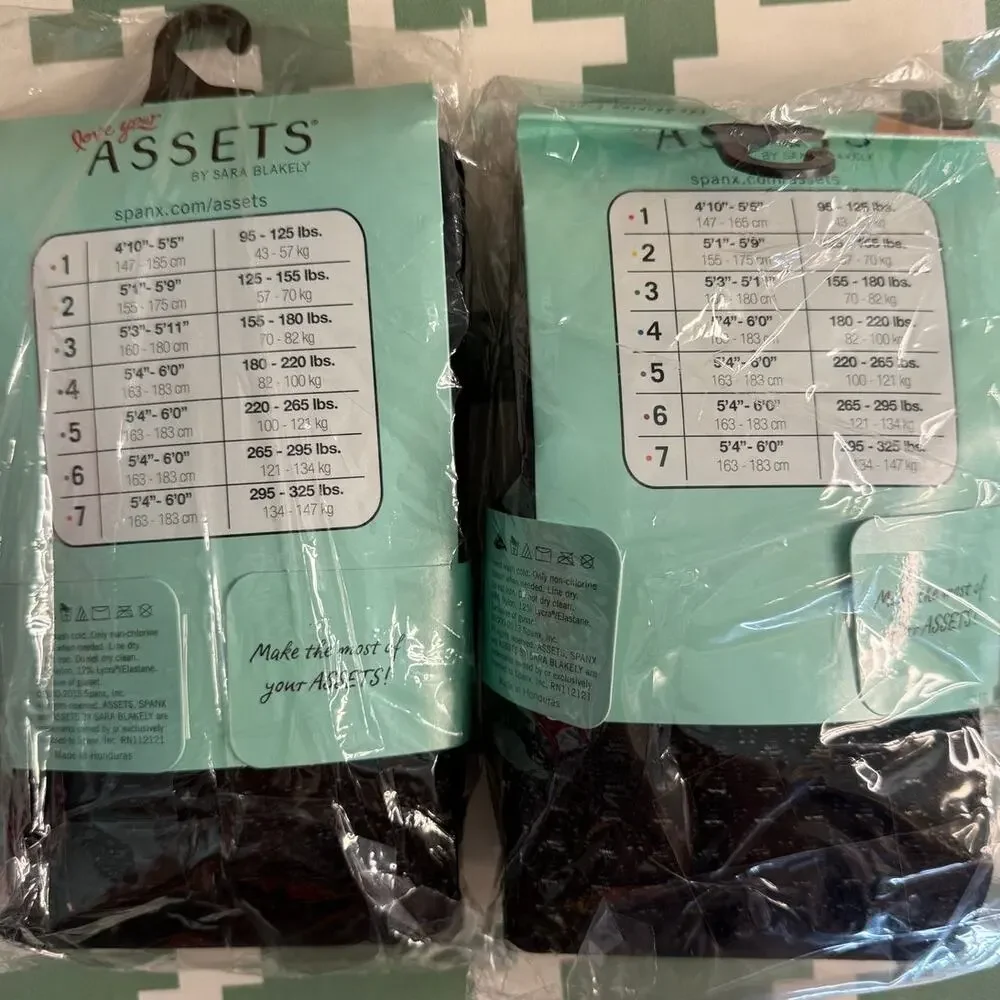 Spanx Assets Tights Pantyhose Lot of 2 Black Stripe Texture Pattern Size 3 NWT